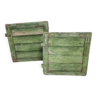 Set of antique shutters, Louvre doors, moss green