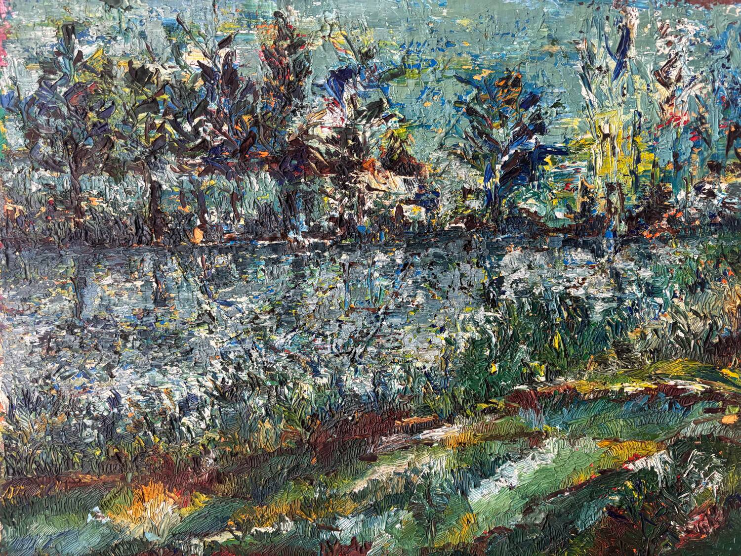 Lakeside landscape signed