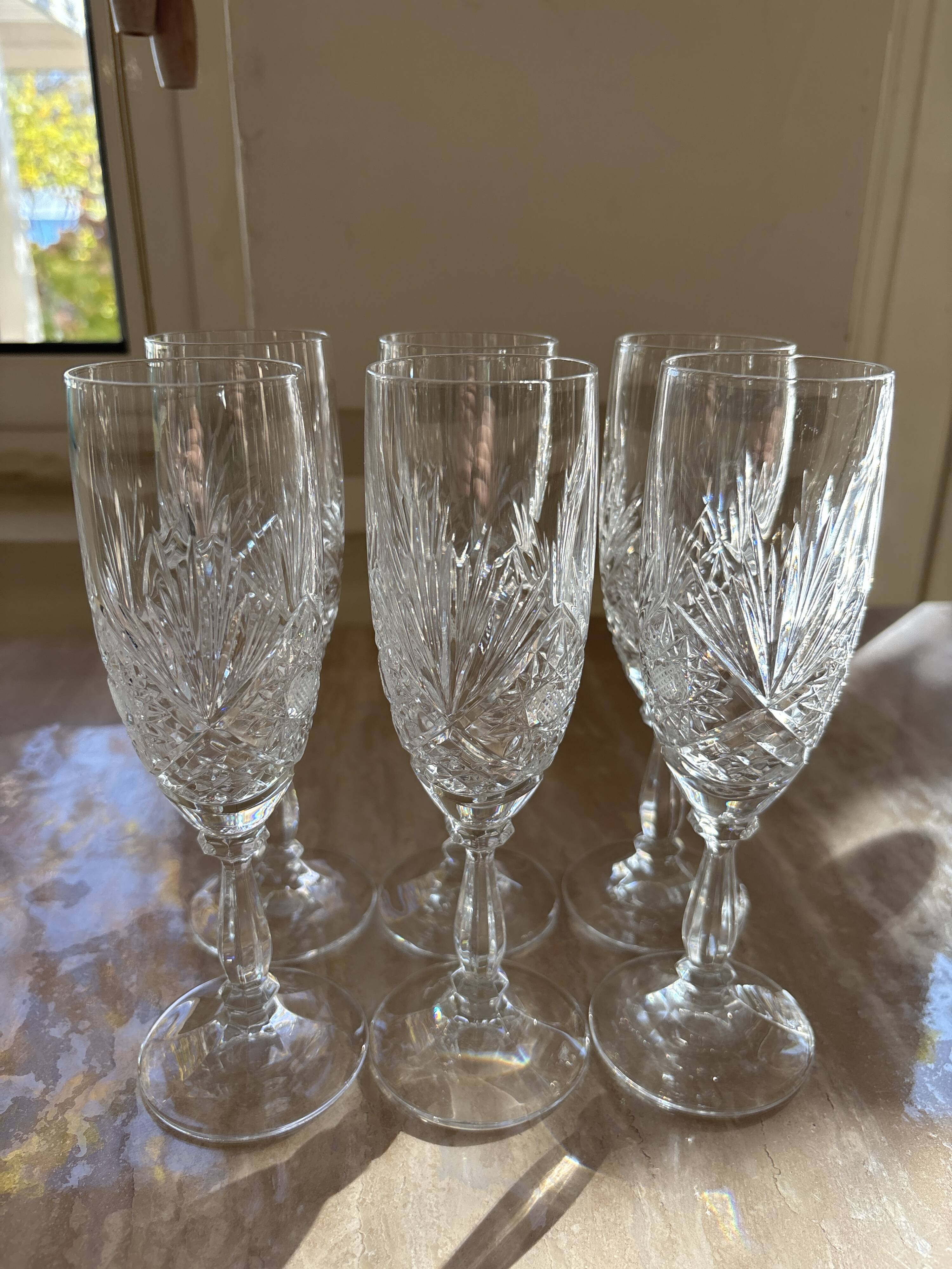 6 crystal champagne glasses