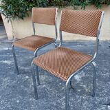 Pair of vintage velvet patterned chairs/steel from the 70s.