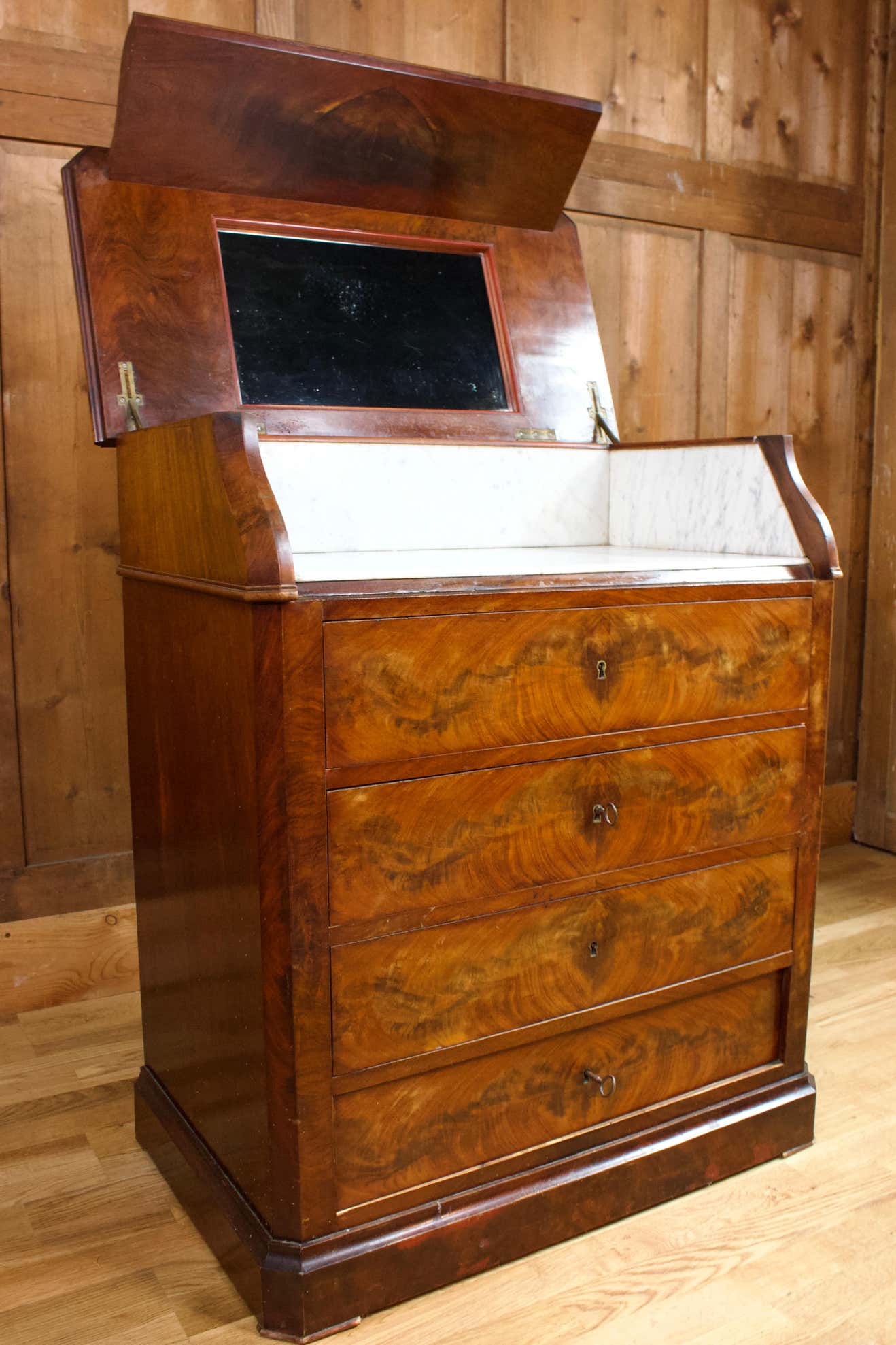 Mahogany and marble toilet chest of drawers - louis philippe period 19th century