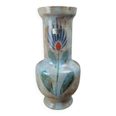 Grand vase vintage Saint-clément France – décor floral peint à la main