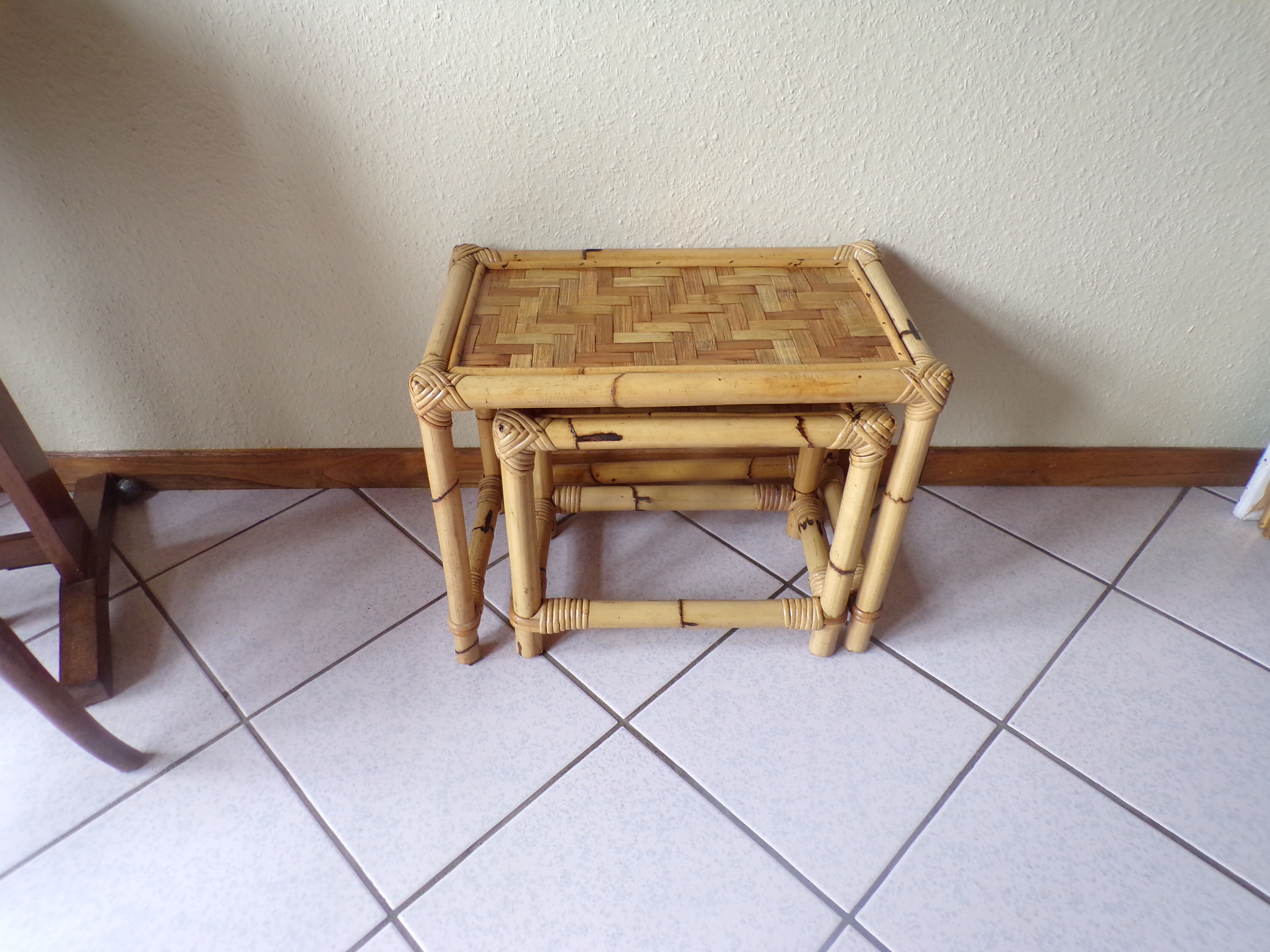 Pair of tables pull out bamboo vintage