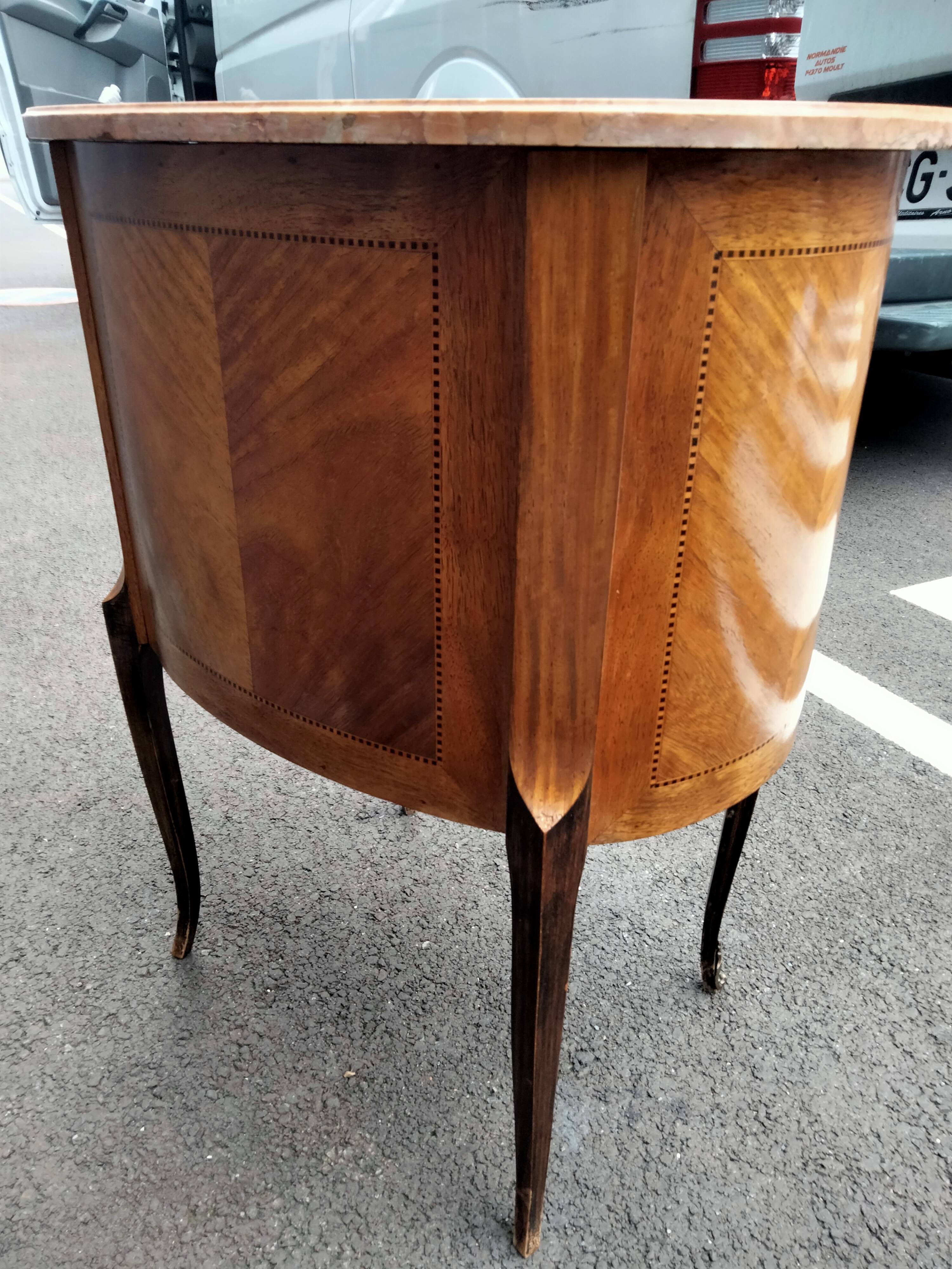 Chest of drawers old marquetry marble top style louis xvi