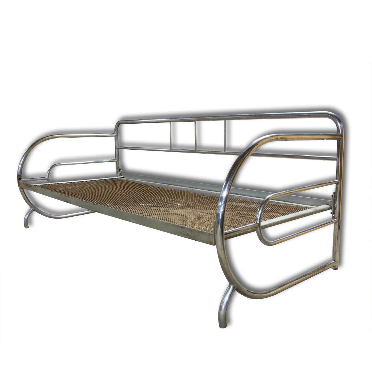 Canapé Bauhaus en acier chromé, années 1930, Bohême