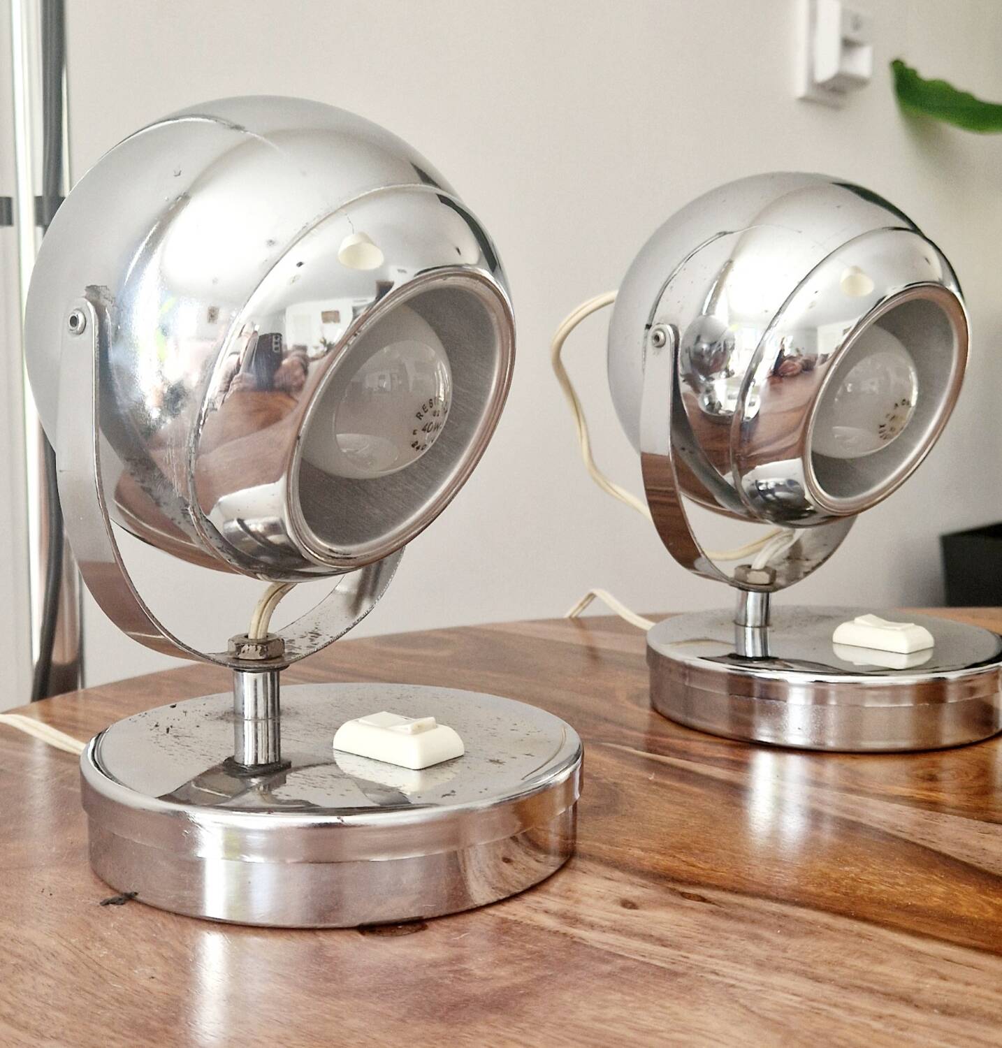 Pair of 1960s Space Age design chrome lamps