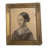 Portrait de jeune femme au fusain, école française vers 1840