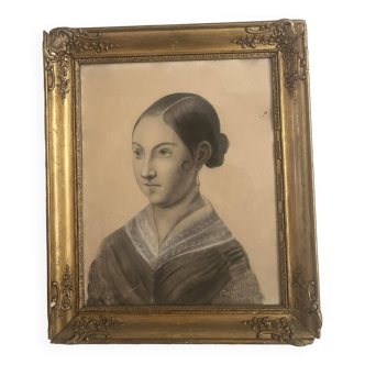 Portrait of a young woman in charcoal, French school circa 1840