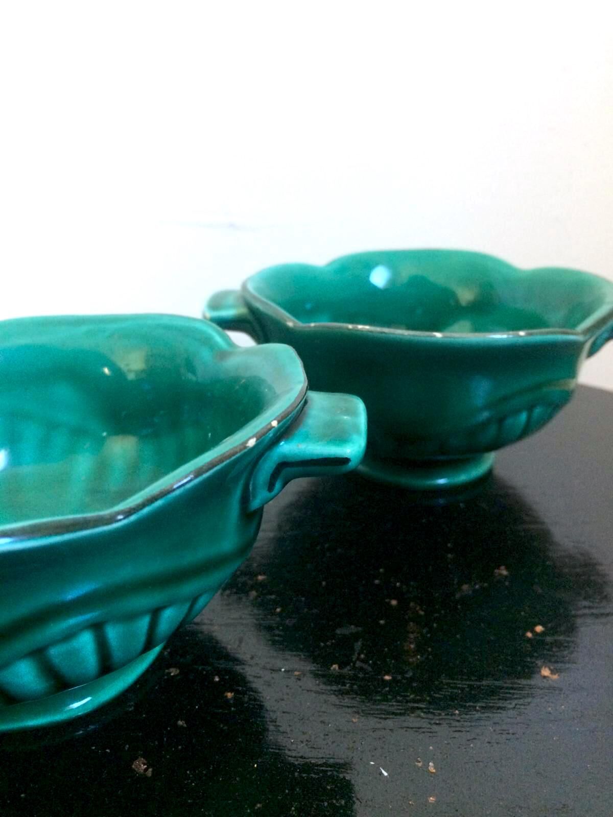 Pair of enamelled ceramic Vallauris cups