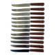 12 table knives stainless steel blade round ends / Bakelite handles with wood burl effect / 1950s