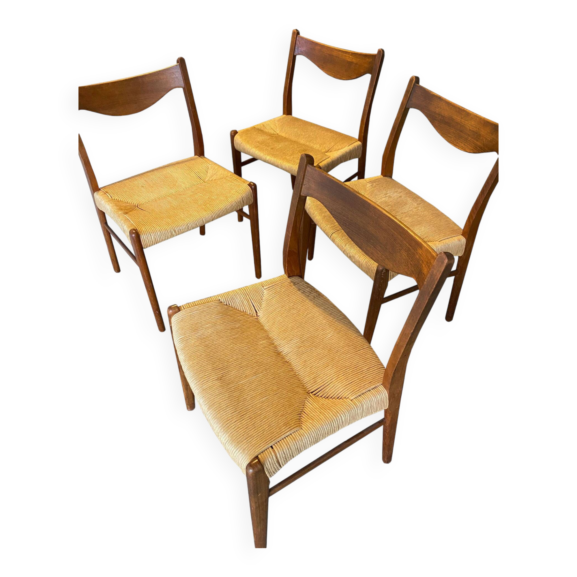 wooden and straw chairs from the 50s