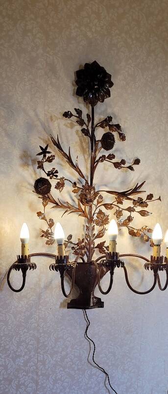Large varnished metal wall light