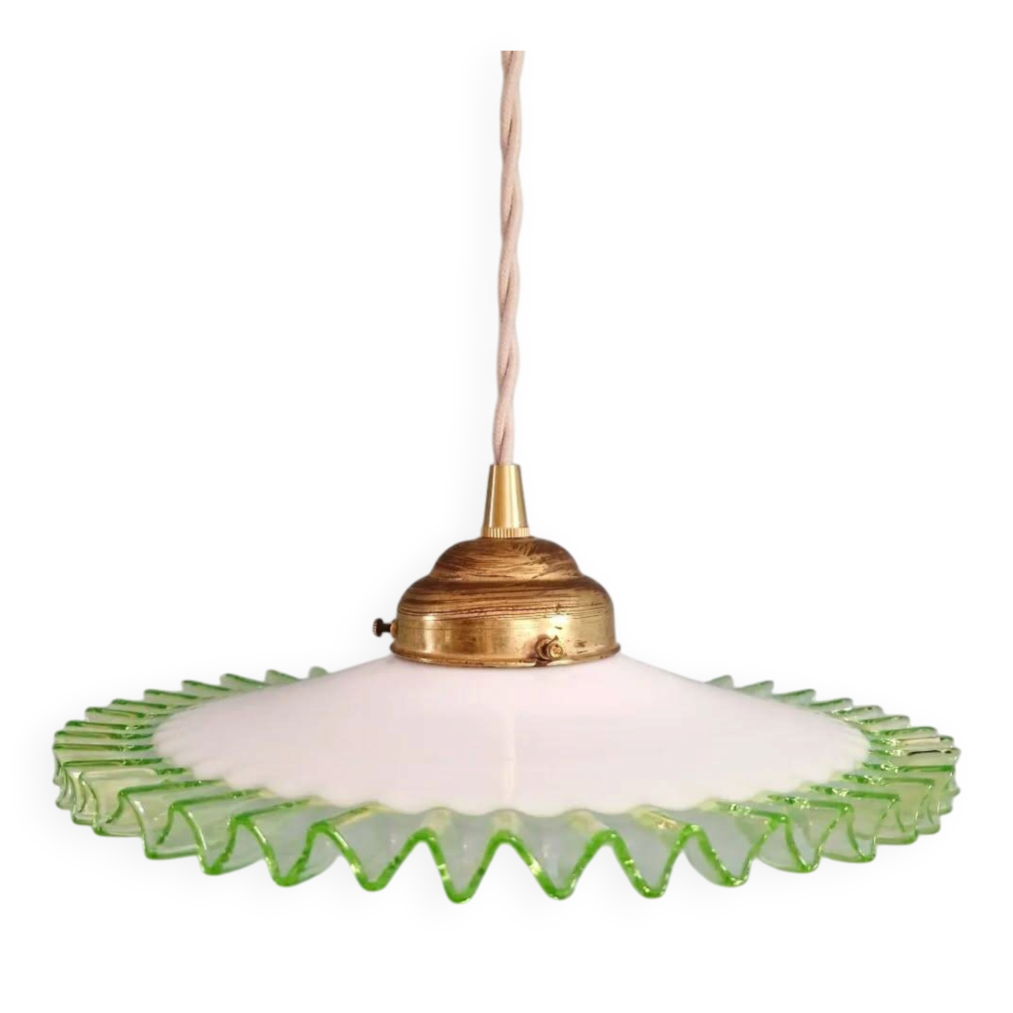 Suspension Art Déco en opaline blanche et ouraline, 1920-30