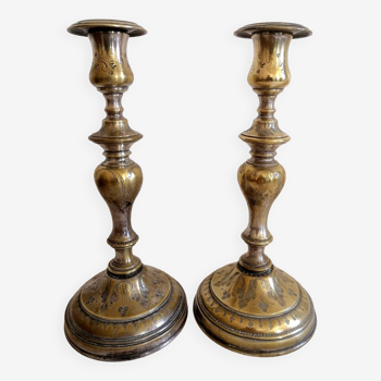 Old pair of Louis Philippe period candlesticks.