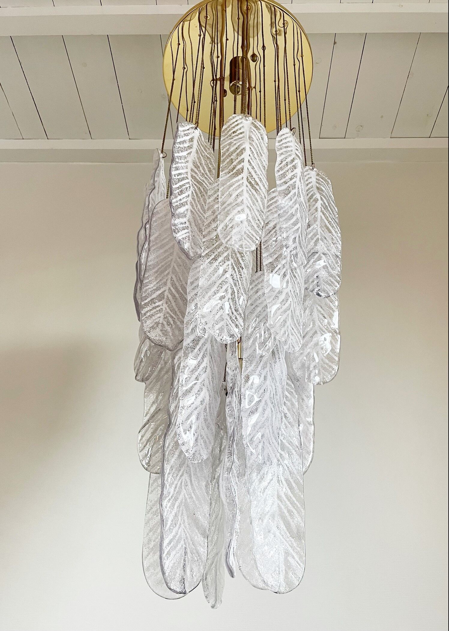 Vintage murano glass leaf chandelier, 1970s