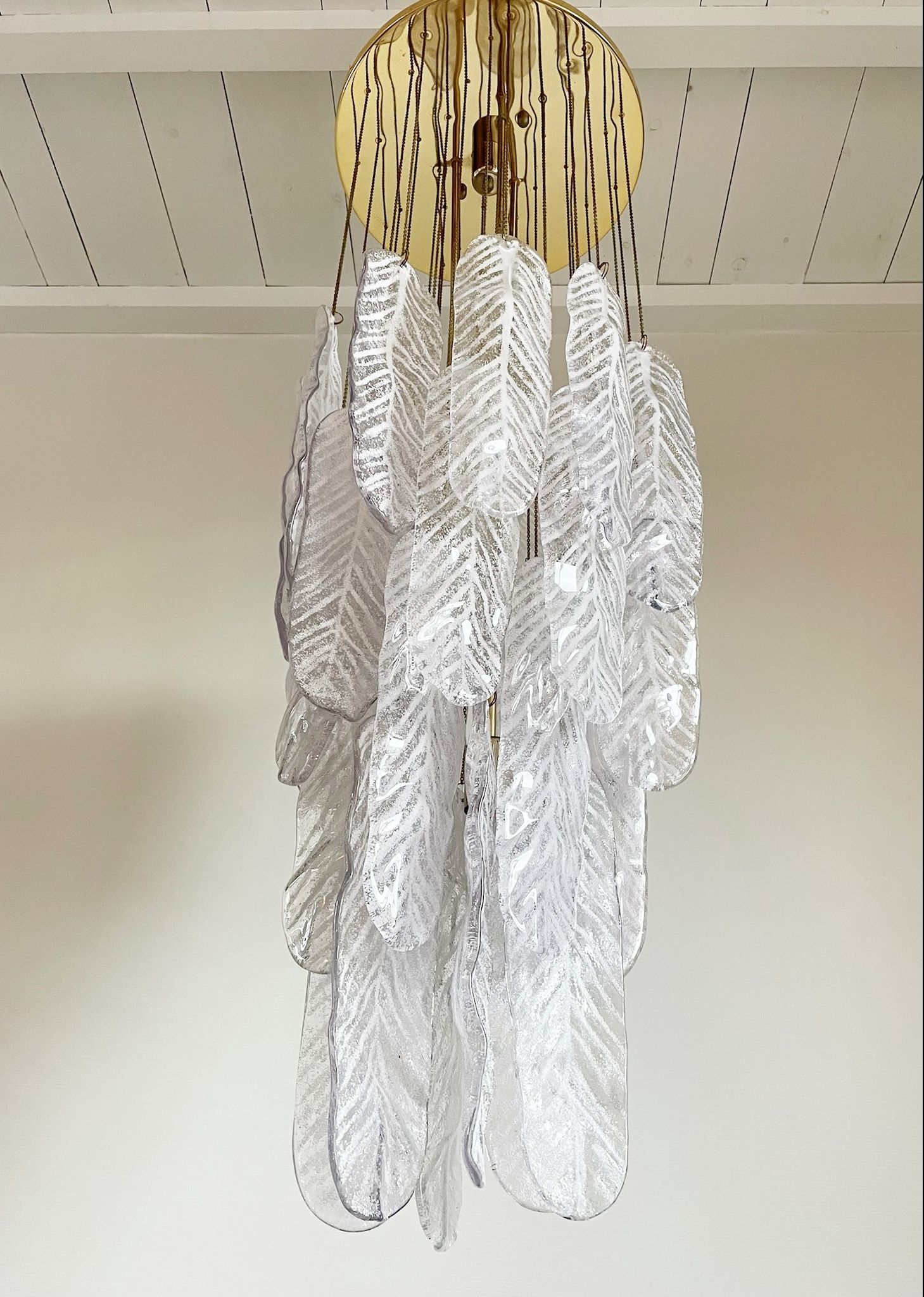 Vintage murano glass leaf chandelier, 1970s
