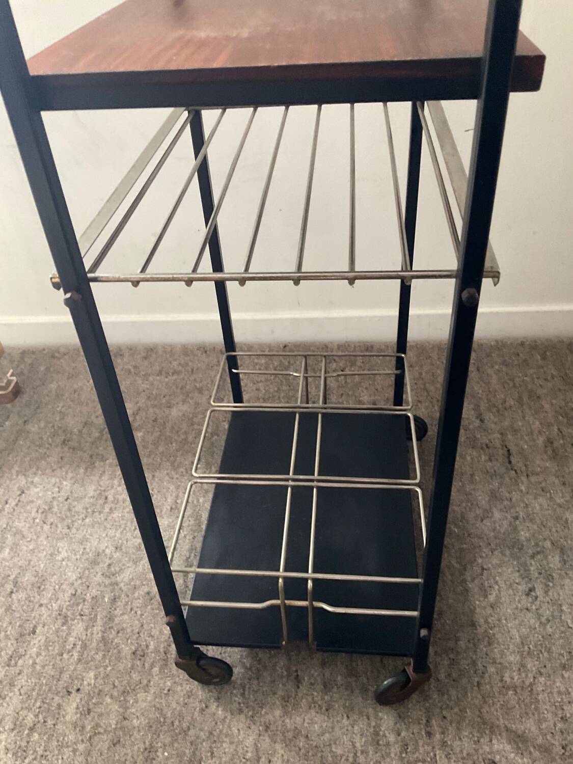 Vintage teak and metal bar trolley