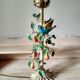 Painted metal candle holder lamp - wrought iron fruit and bird lamp base