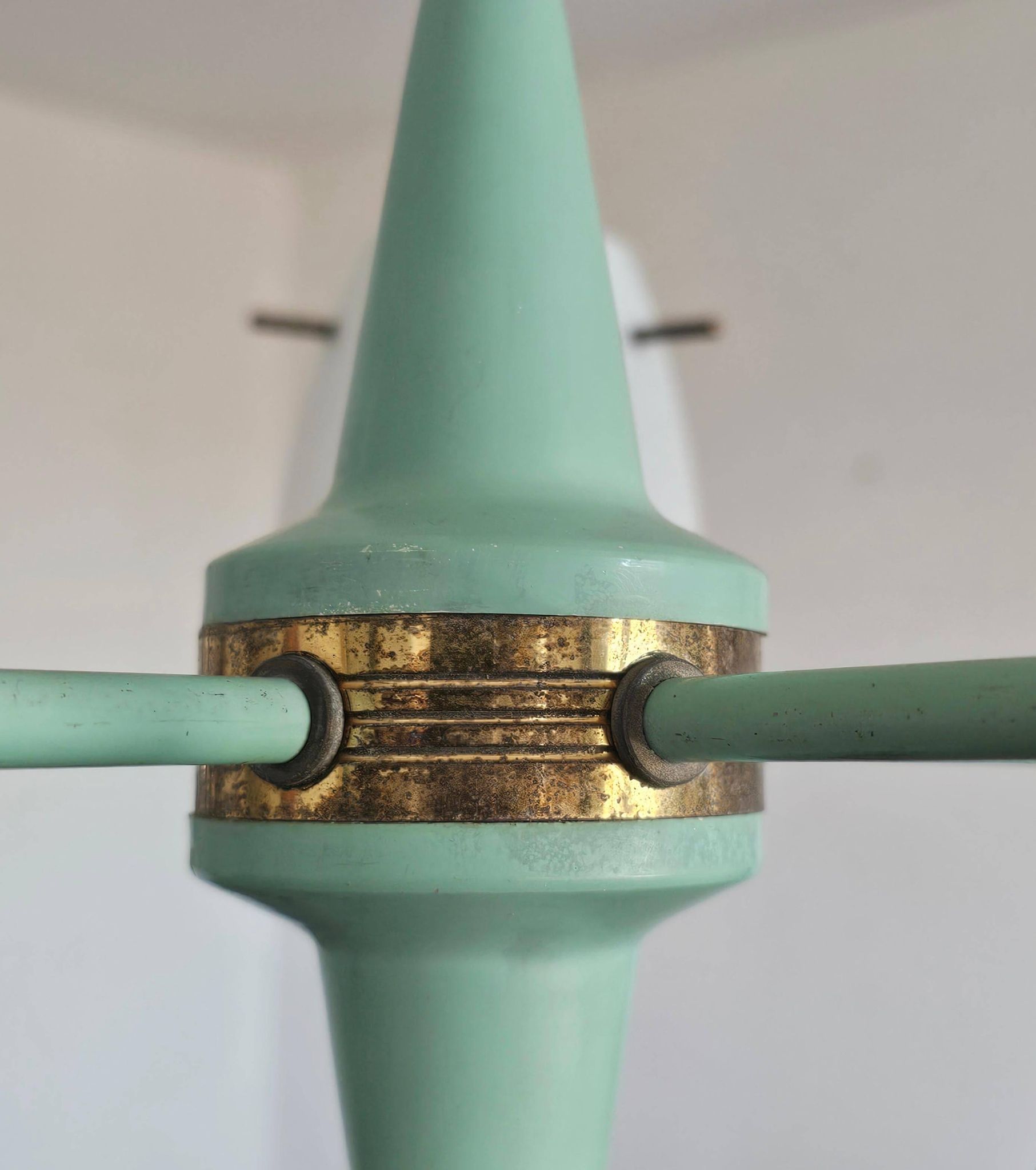 Opaline glass and brass chandelier mid-century Stilux Milano 1950s