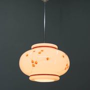 1970s Hand-Painted Milk Glass Pendant Light  Mid-Century Vintage