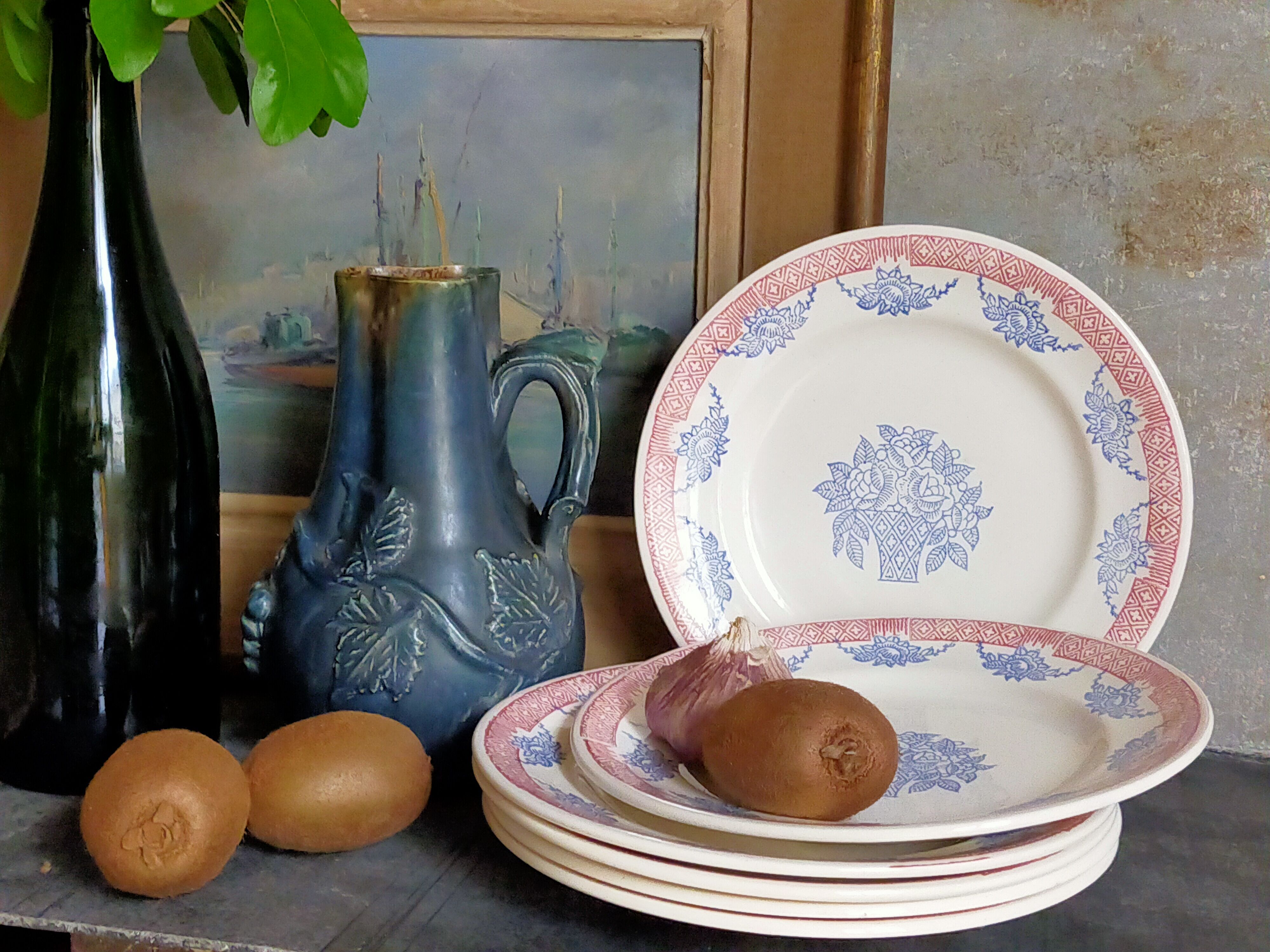 Six Art Deco plates in Longwy service "Normandy"