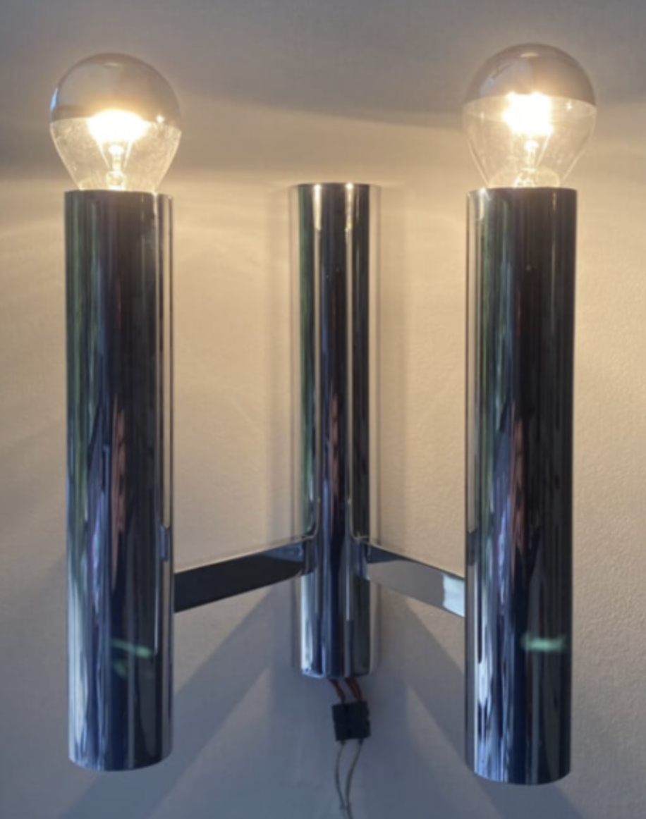 Double chrome wall lamp, Gaetano Sciolari, vintage, 70s