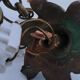 Suspension, pampilles flowers and drops, brass, 1 fire