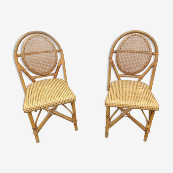 Pair of deck chairs cane