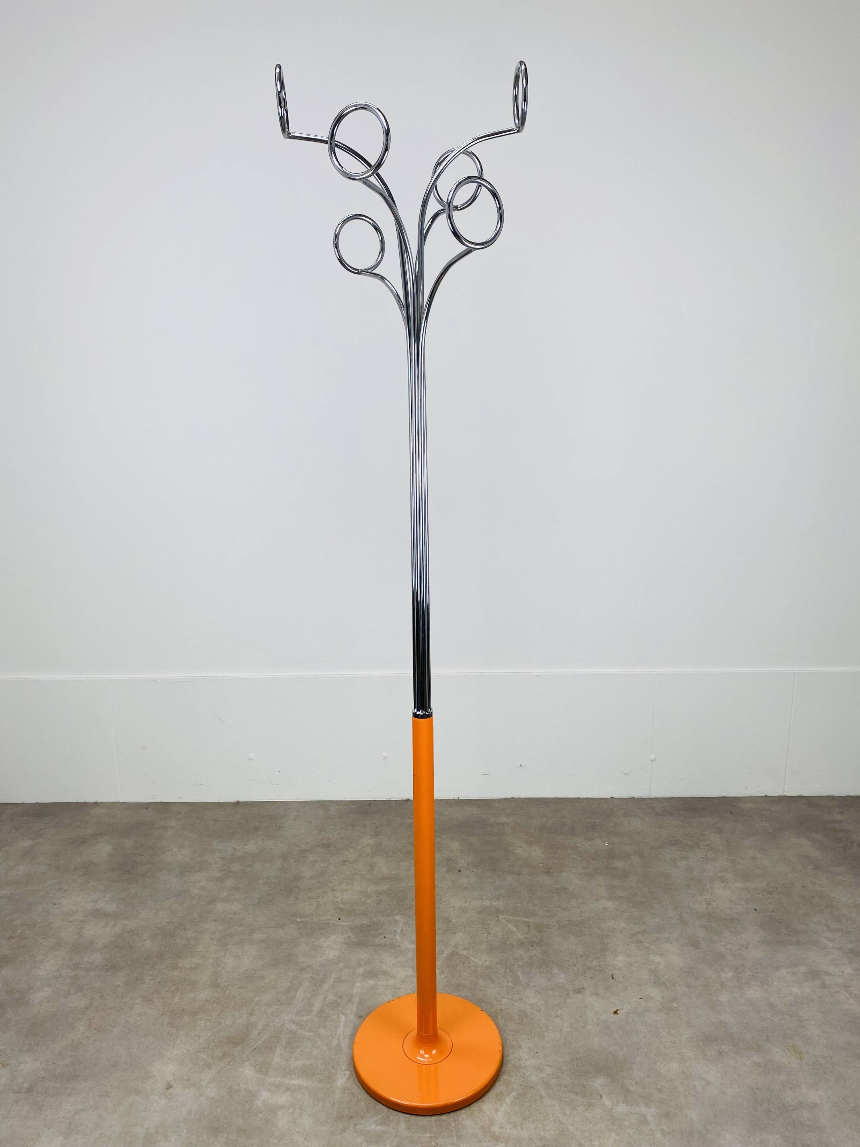 Coat rack 70's orange and chrome by Fase