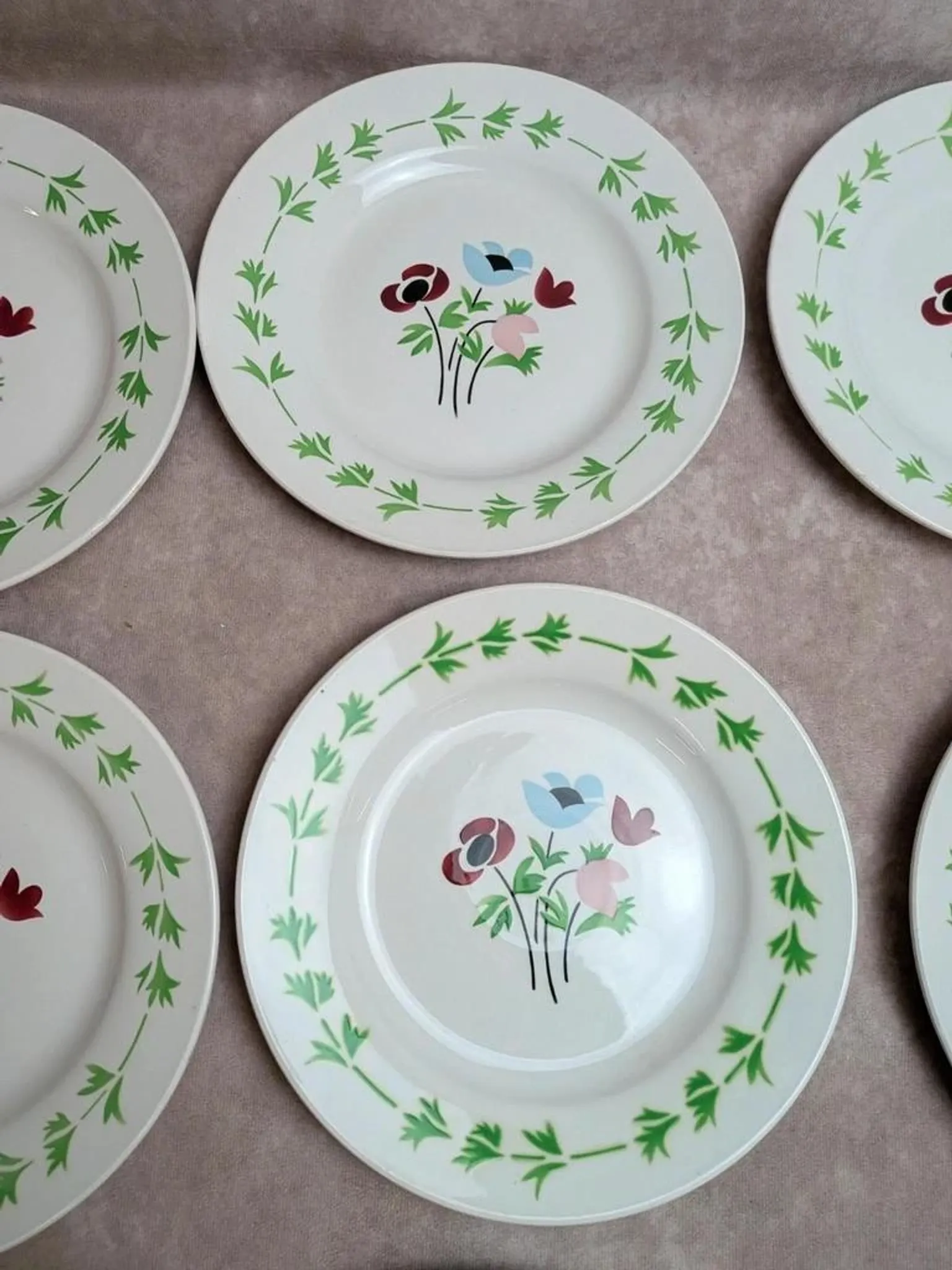 Set of 9 flat plates in ironstone Digoin Sarreguemines – Poupette model – Vintage