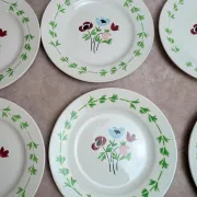 Set of 9 flat plates in ironstone Digoin Sarreguemines – Poupette model – Vintage