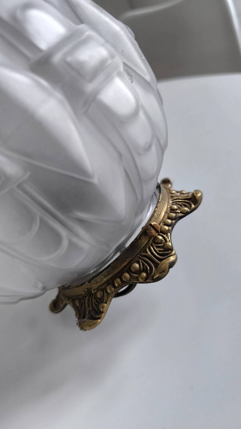 Art Deco ceiling light in frosted glass and bronze 1920