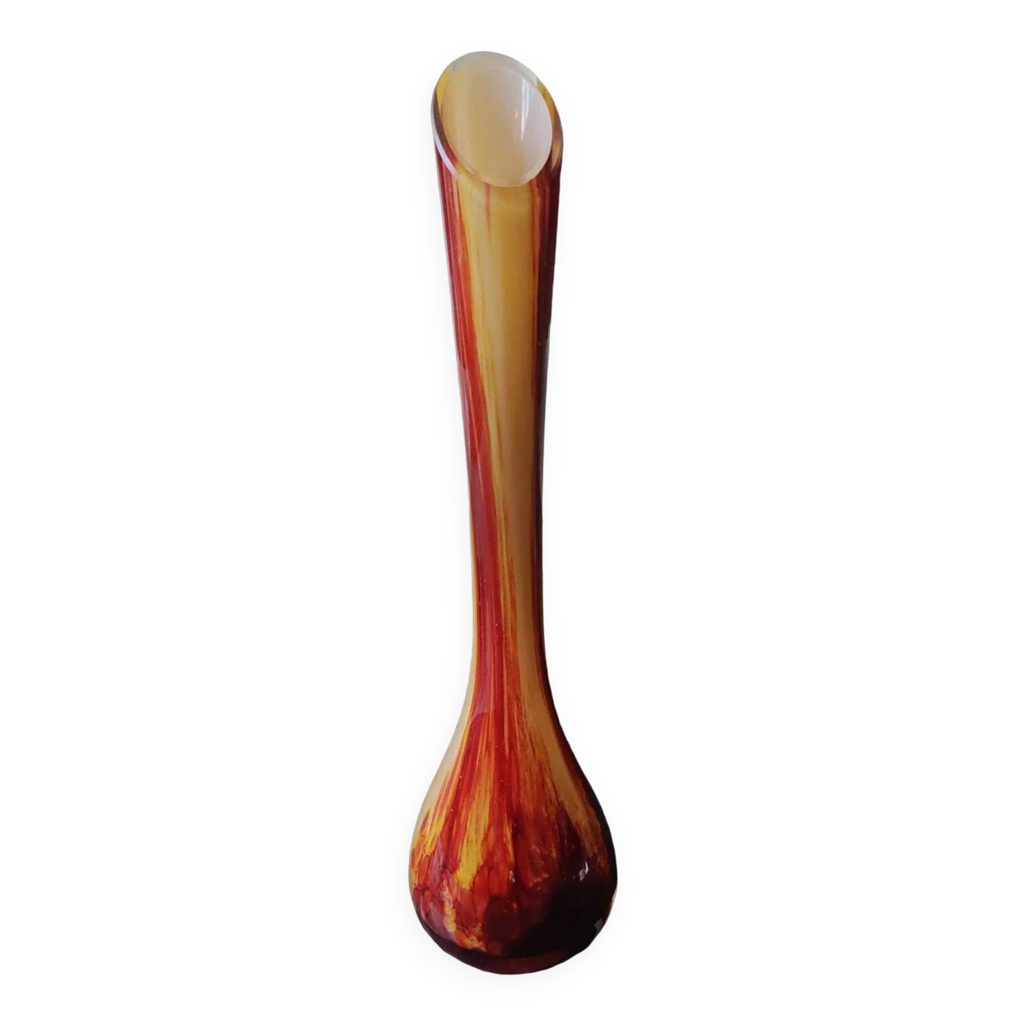 Large marbled glass vase, mouth blown. Signed La Rochère France. Height 33.5 cm