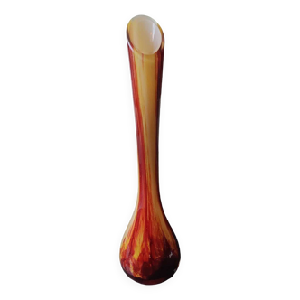 Large marbled glass vase, mouth blown. Signed La Rochère France. Height 33.5 cm