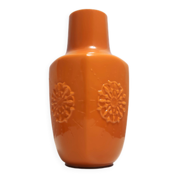 Orange Encased Hand-Blown Glass Flower Vase, Empoli, Italy