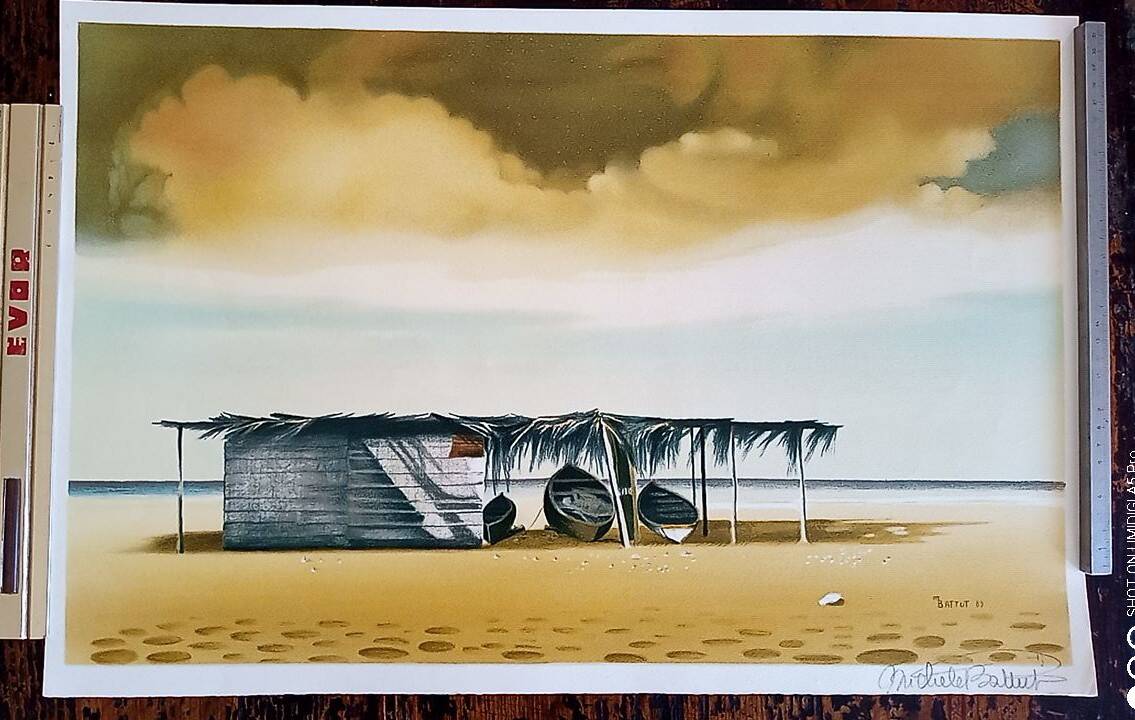 Michèle Battut (1946) - Art print - signed - 37 x 58 cm - boat on the beach