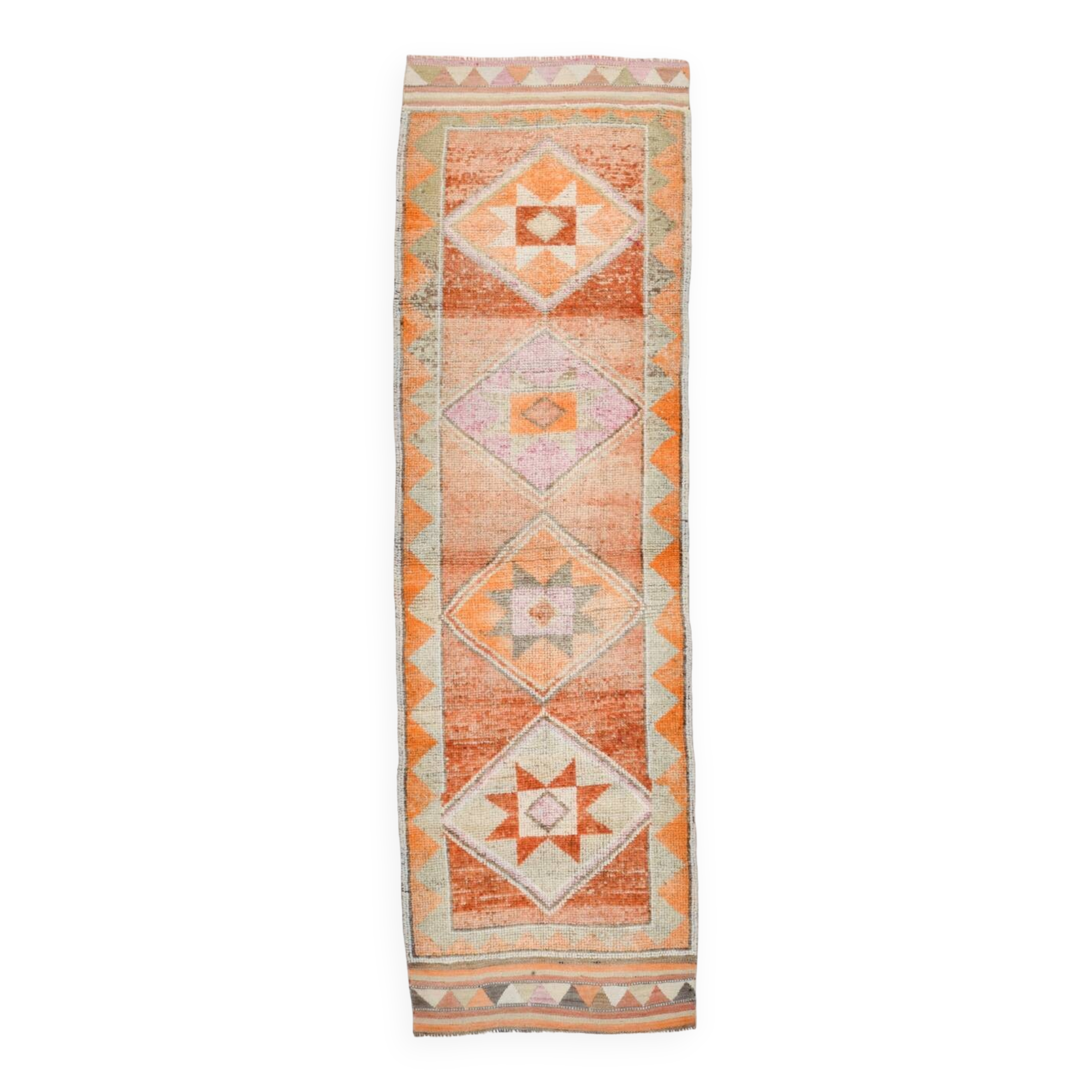 3x10 Orange & Beige Persian Vintage Runner Rug, 94x317Cm SK 22040
