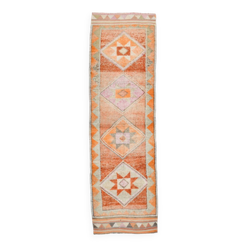 3x10 Orange & Beige Persian Vintage Runner Rug, 94x317Cm SK 22040