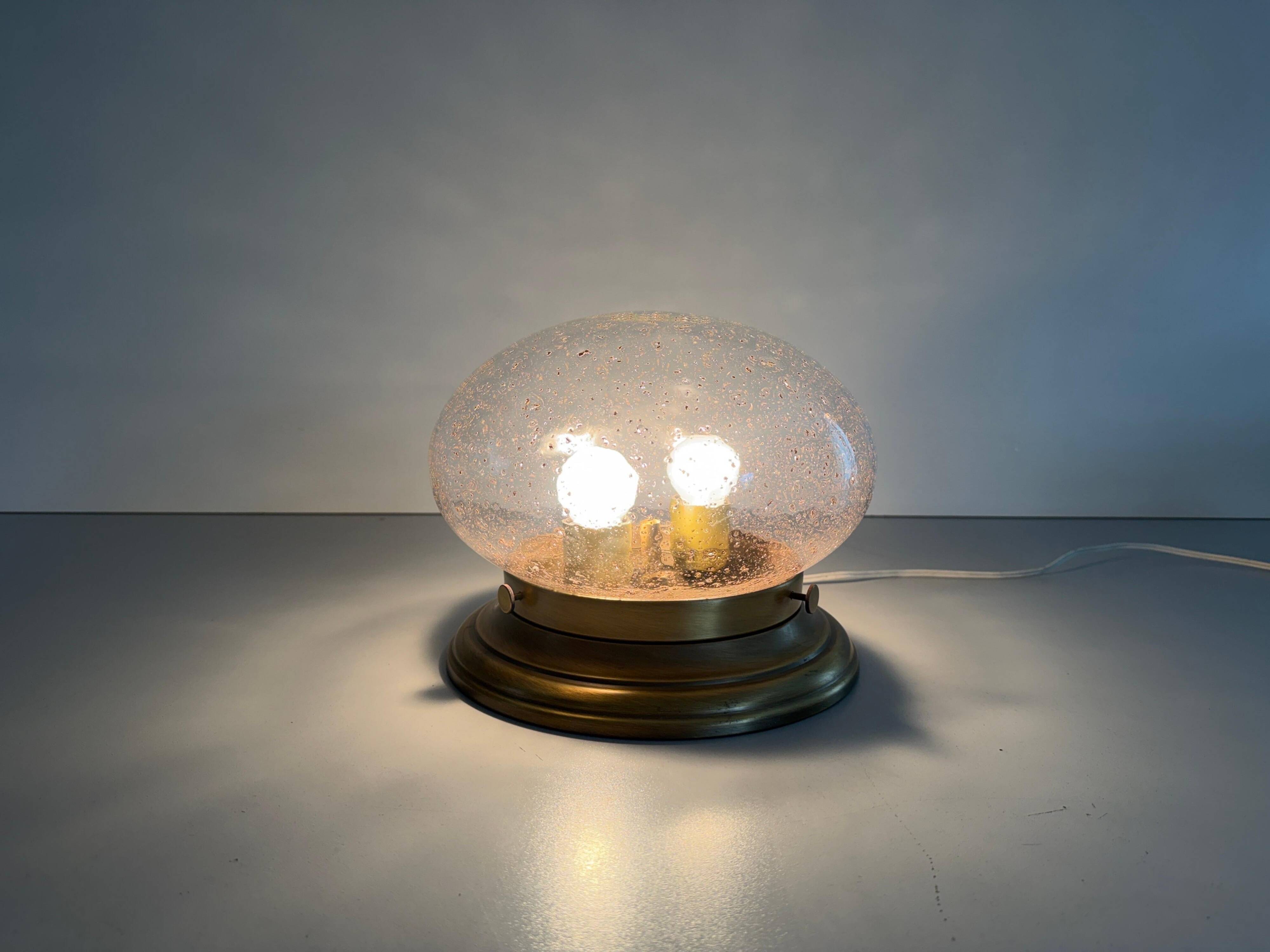 Flush glass shade with bubble pattern and brass base by Hillebrand, 1960s, Germany.