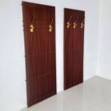 Modular coat rack in wood and brass, Italy, 1950s