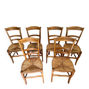Lot de 6 chaises vintage - paille bois