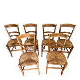 Set of 6 vintage wooden and straw chairs (1960s-70s) – Rustic Style