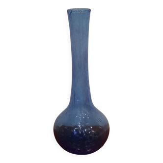 Très Joli Soliflore En Verre Bullé Violet Signé Biot