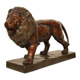 Big German Art Deco Lion Sculpture in Ceramic, Terracotta Copper, 1930