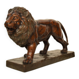 Big German Art Deco Lion Sculpture in Ceramic, Terracotta Copper, 1930