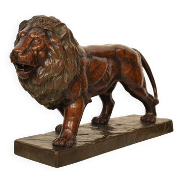 Big German Art Deco Lion Sculpture in Ceramic, Terracotta Copper, 1930