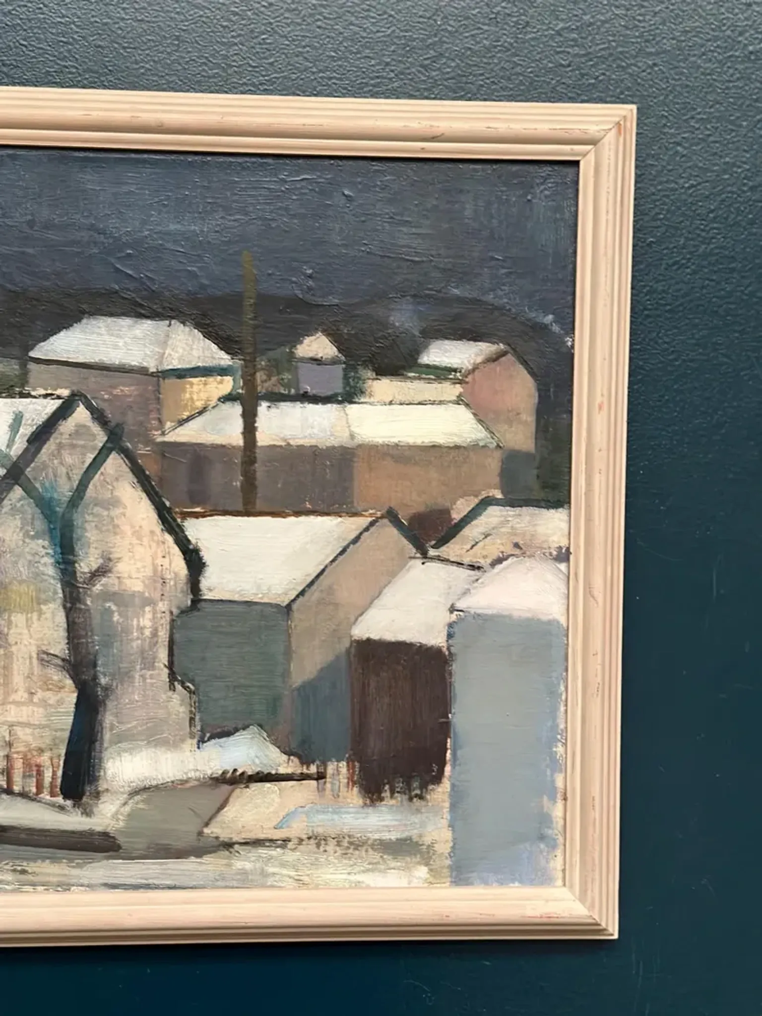 Original Swedish Oil on Canvas – "Winter Night in the City" by Helmer Forslund – Signed – Vintage and Framed – 45 × 37 cm (17.7" × 14.6")