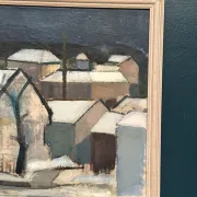 Original Swedish Oil on Canvas – "Winter Night in the City" by Helmer Forslund – Signed – Vintage and Framed – 45 × 37 cm (17.7" × 14.6")