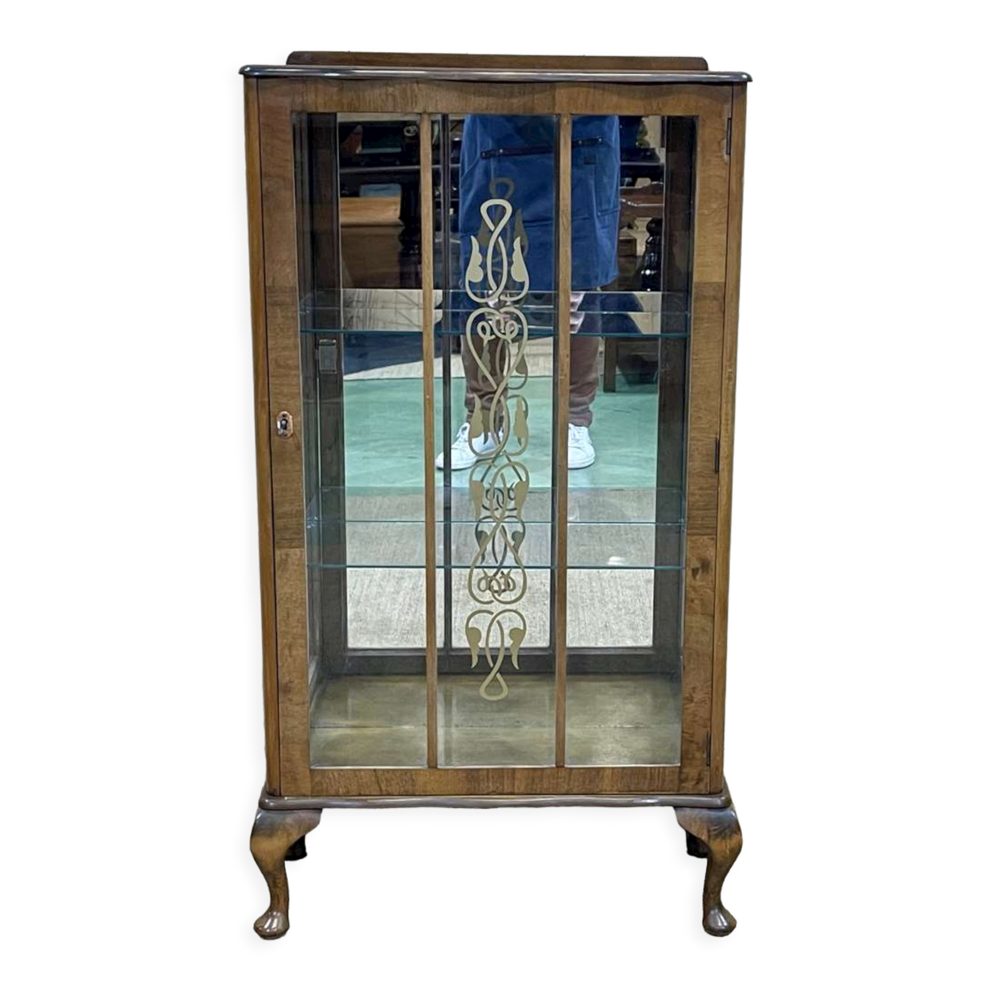 English walnut showcase from the 1950s