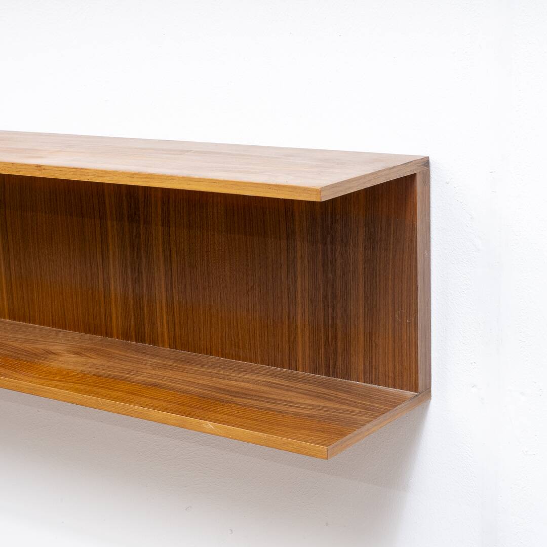Two minimalist 60s wall shelves in walnut